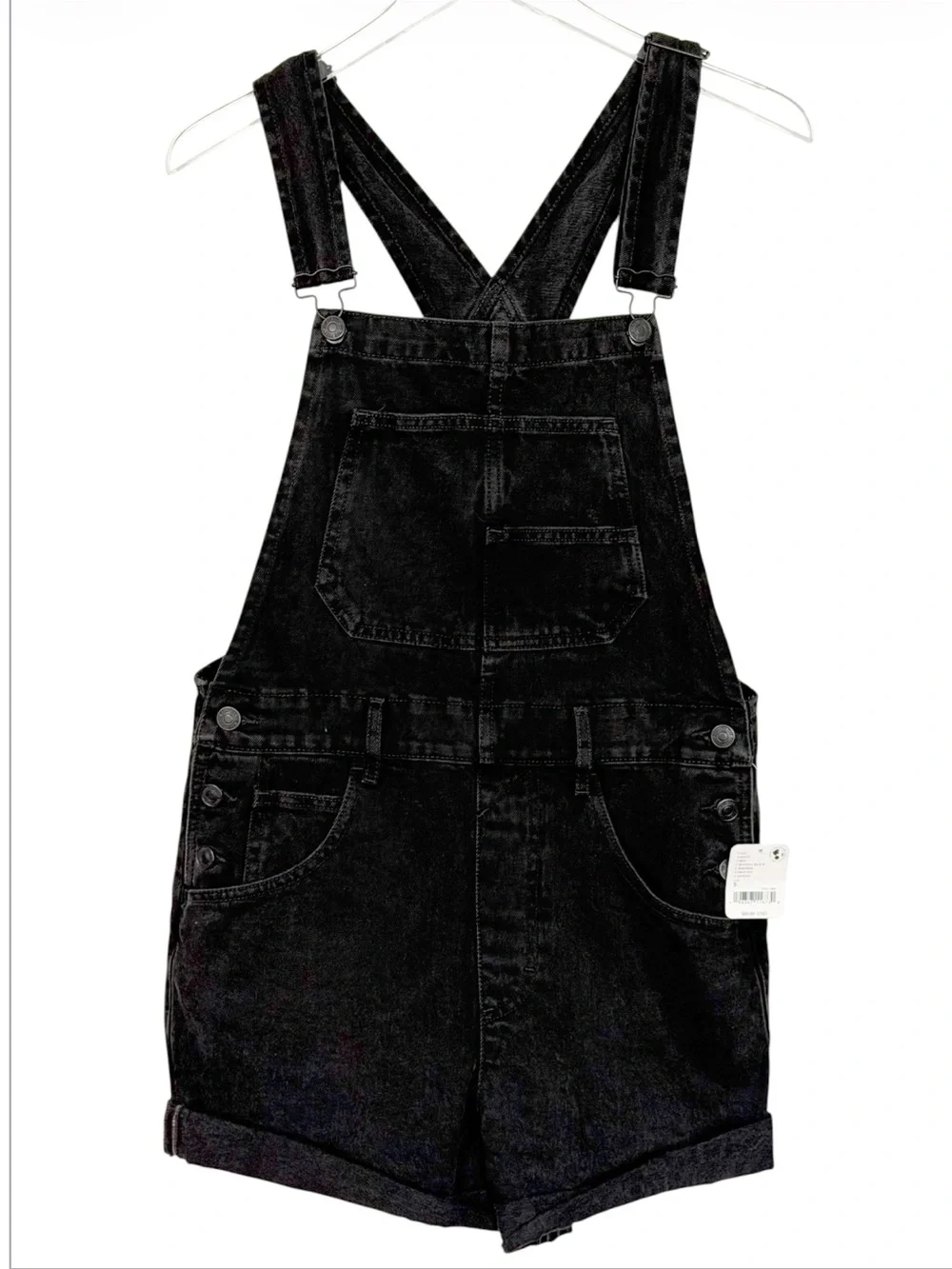 Free People Black Denim Short Overalls